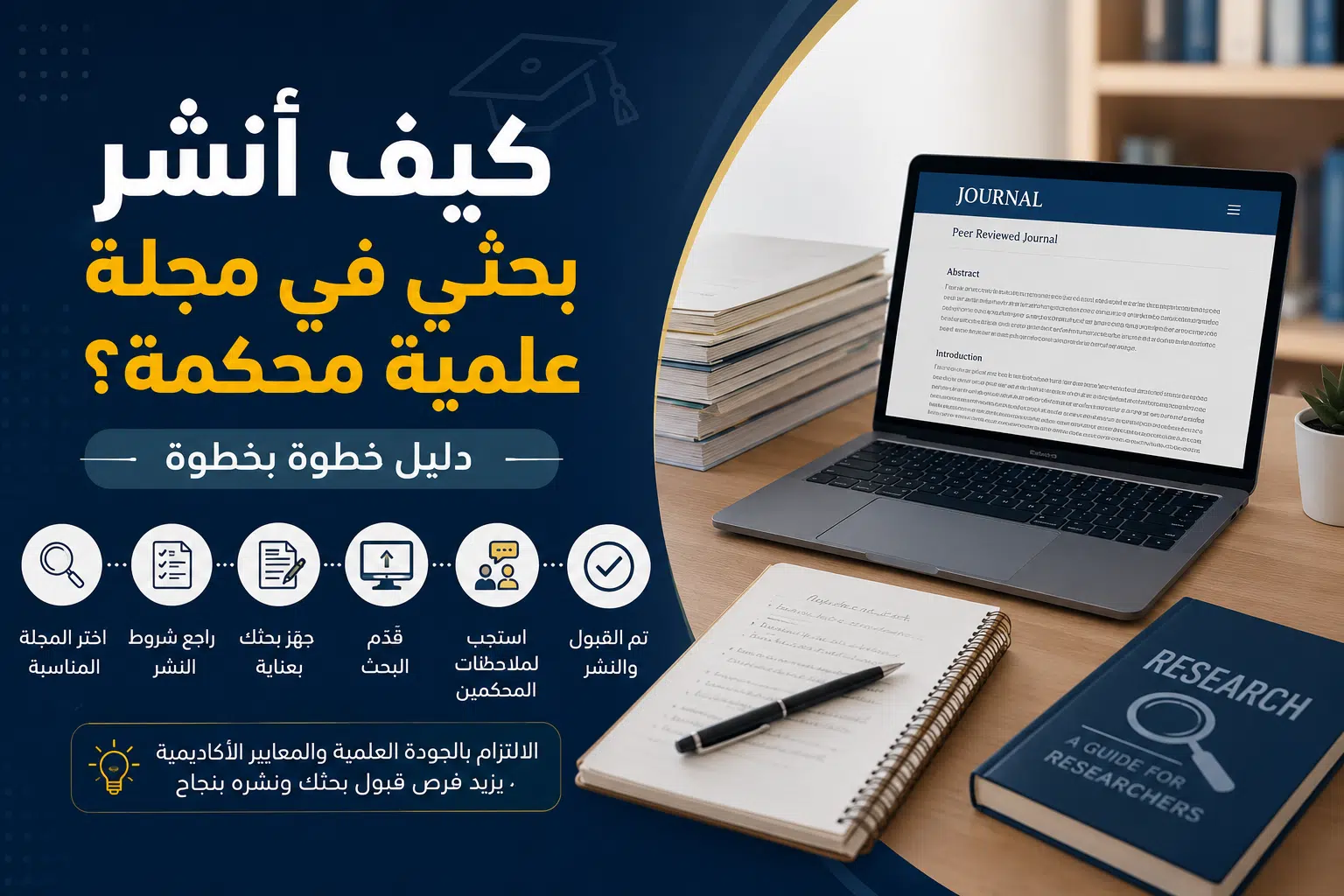 كيف أنشر بحثي في مجلة علمية محكمة؟ — دليل خطوة بخطوة