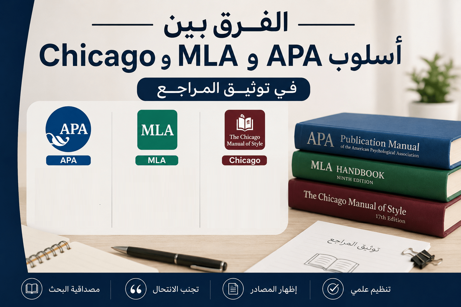 الفرق بين أسلوب APA وMLA وChicago في توثيق المراجع