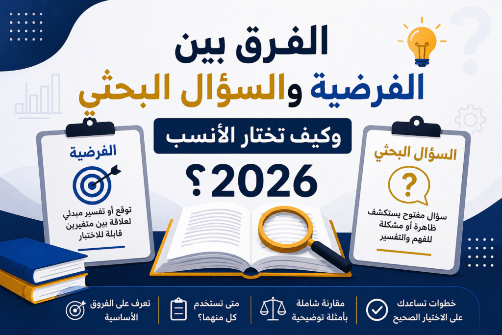 الفرق بين الفرضية والسؤال البحثي وكيف تختار الأنسب 2026؟